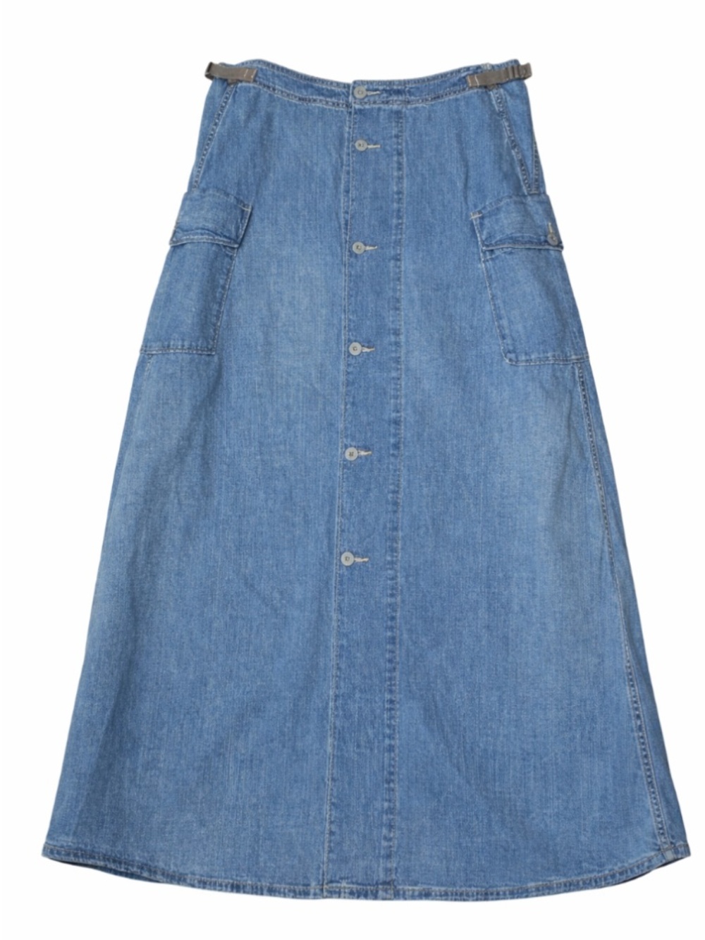 DOUBLE RL RALPH LAUREN WOMENS WESTERN JEAN MAXI SKIRT LIGHTWEIGHT MEDIUM BLUE